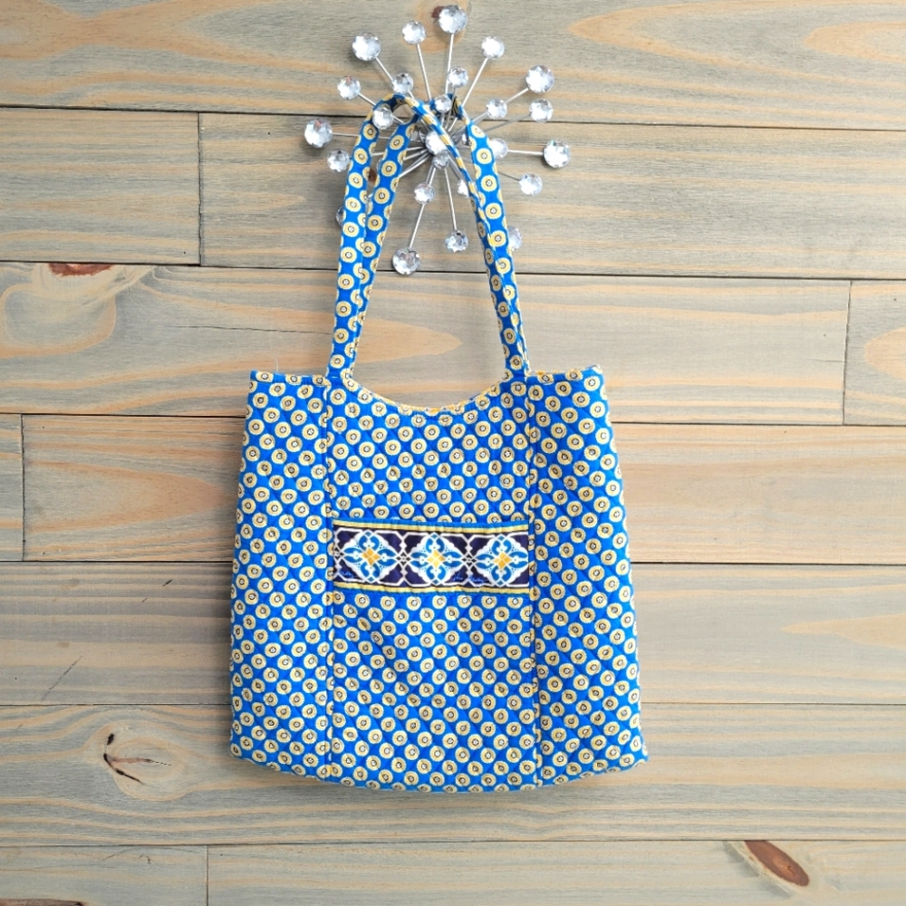 VERA BRADLEY Retired Riviera Blue Curve Tote Hobo Bag Handbag Purse Blue/Yellow